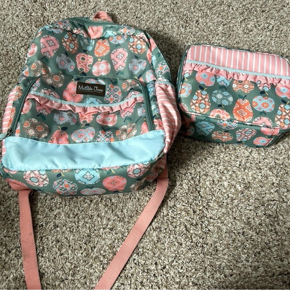 Matilda Jane Kids Backpack and Lunchbox Set - Pink and Blue
